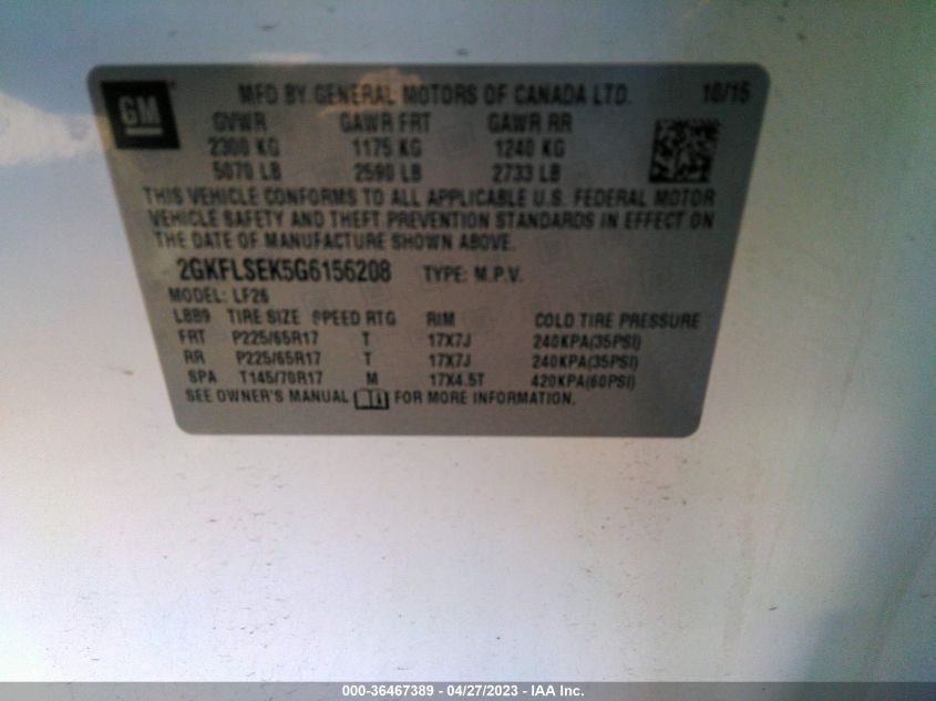 2016 GMC TERRAIN SLE - 2GKFLSEK5G6156208