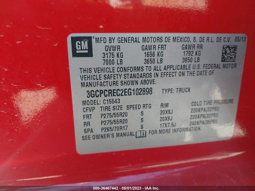 2014 CHEVROLET SILVERADO 1500 LT - 3GCPCREC2EG102898