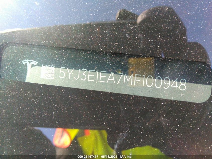 2021 TESLA MODEL 3 STANDARD RANGE PLUS - 5YJ3E1EA7MF100948