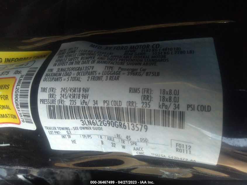 2016 LINCOLN MKZ - 3LN6L2G90GR613579