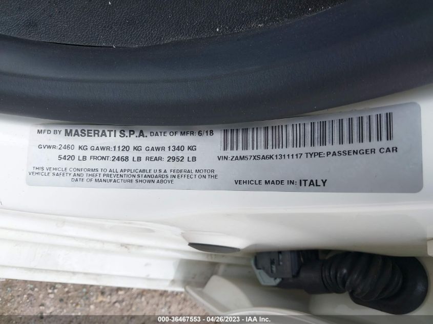 2019 MASERATI GHIBLI ZAM57XSA6K1311117
