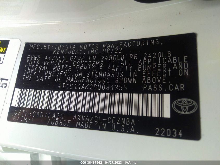 2023 TOYOTA CAMRY LE - 4T1C11AK2PU081355