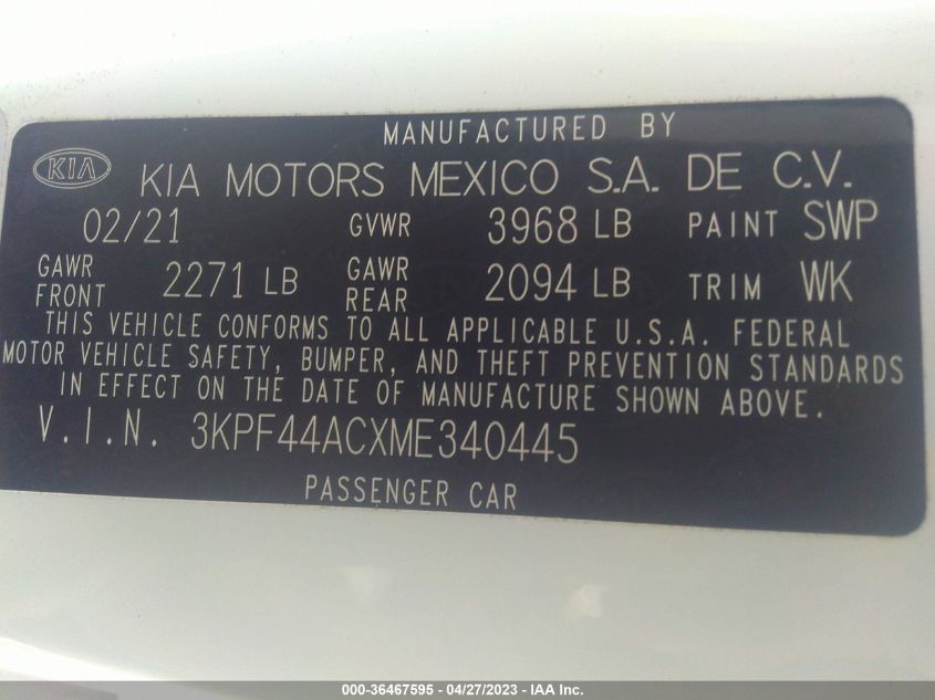 2021 KIA FORTE GT - 3KPF44ACXME340445