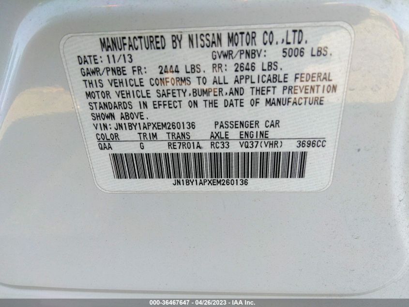 2014 INFINITI Q70 - JN1BY1APXEM260136