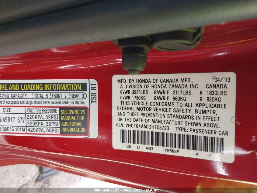 2013 HONDA CIVIC CPE SI - 2HGFG4A50DH703723