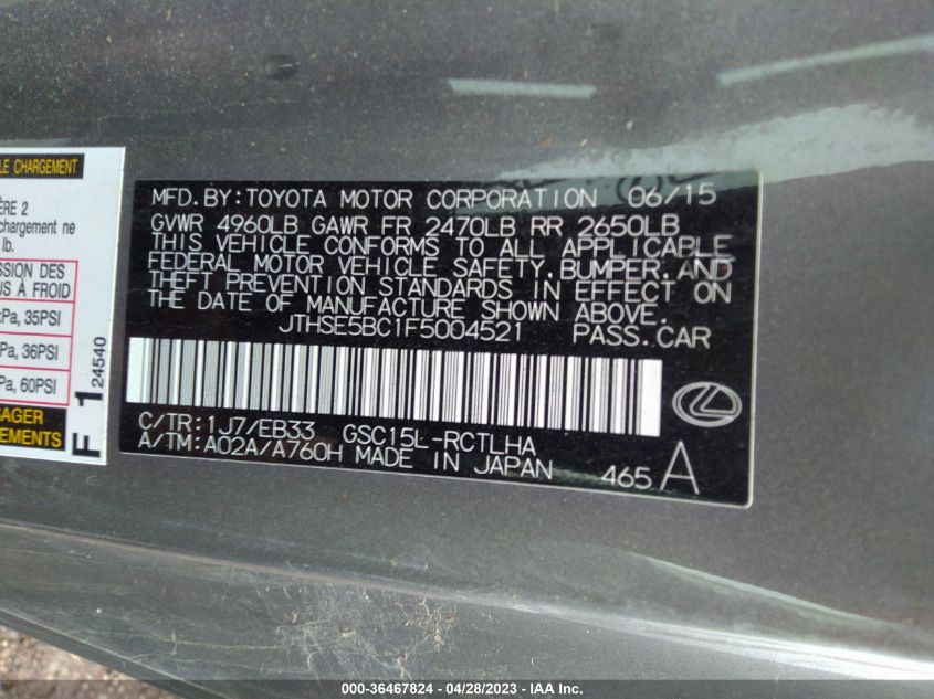 2015 LEXUS RC 350 - JTHSE5BC1F5004521