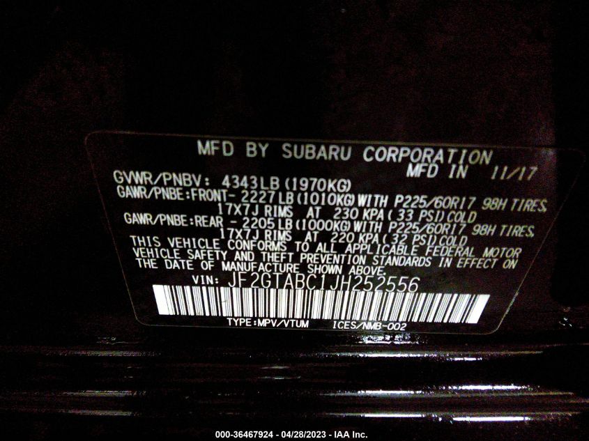 2018 SUBARU CROSSTREK PREMIUM - JF2GTABC1JH252556