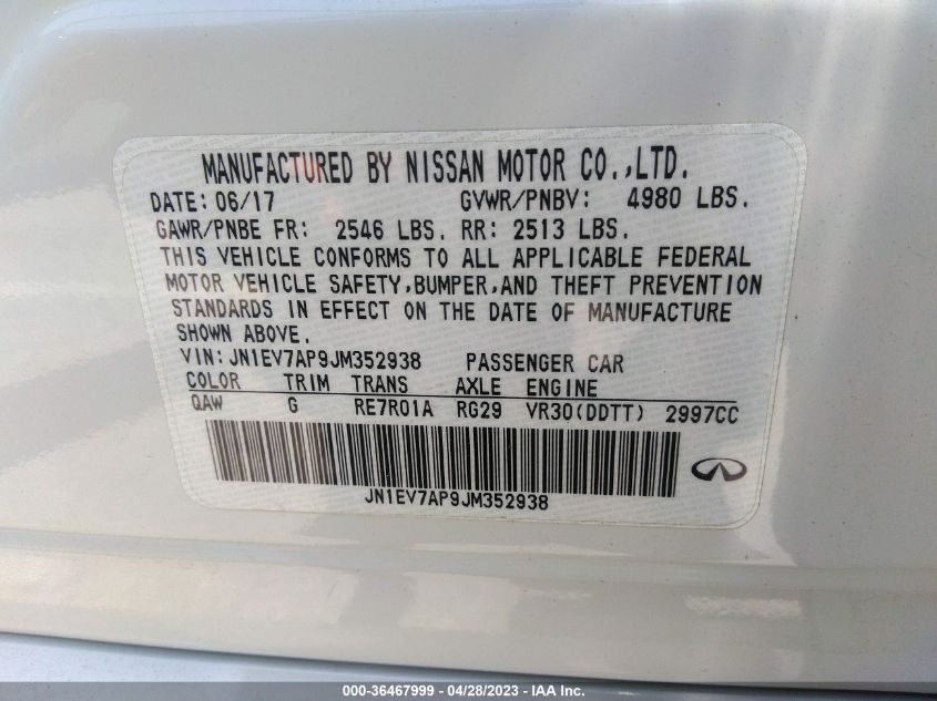 2018 INFINITI Q50 3.0T LUXE - JN1EV7AP9JM352938