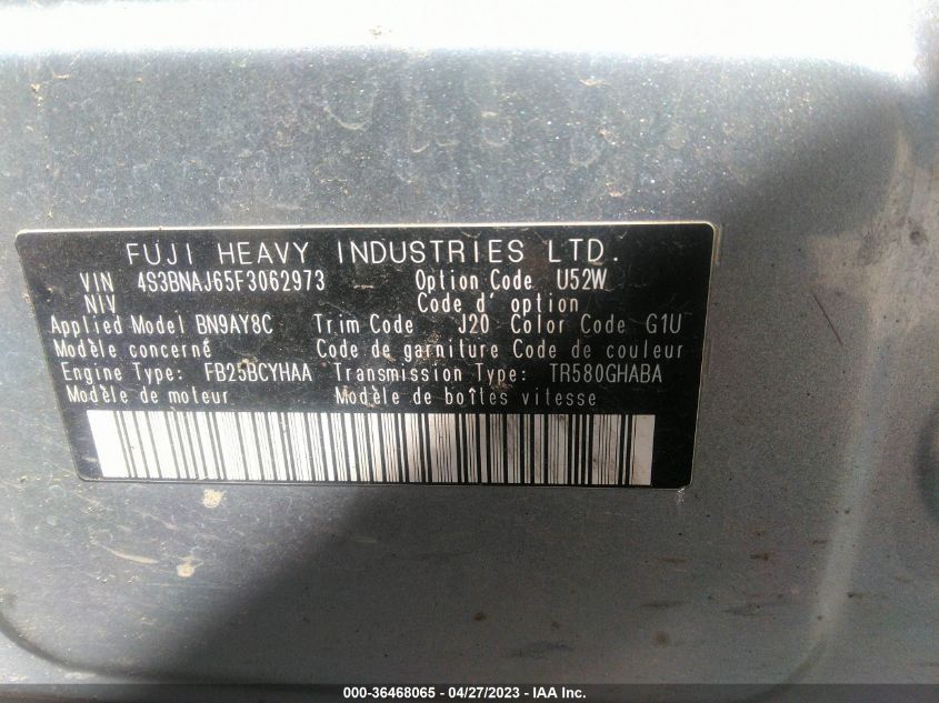 2015 SUBARU LEGACY 2.5I LIMITED - 4S3BNAJ65F3062973