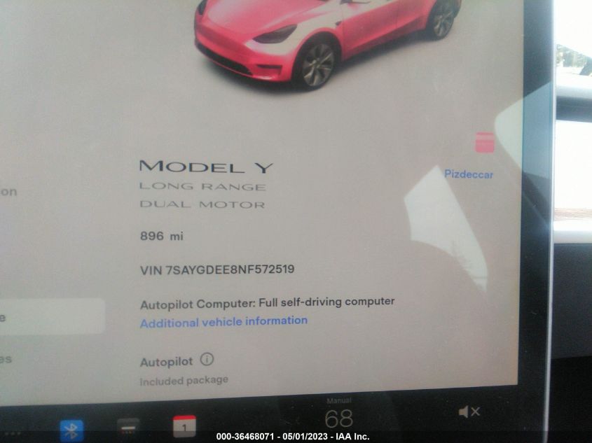 2022 TESLA MODEL Y LONG RANGE - 7SAYGDEE8NF572519