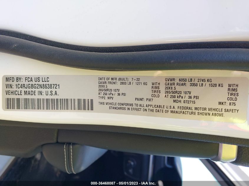 2022 JEEP GRAND CHEROKEE LIMITED - 1C4RJGBG2N8638721