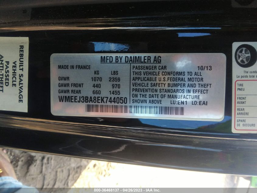 2014 SMART FORTWO PURE/PASSION WMEEJ3BA8EK744050