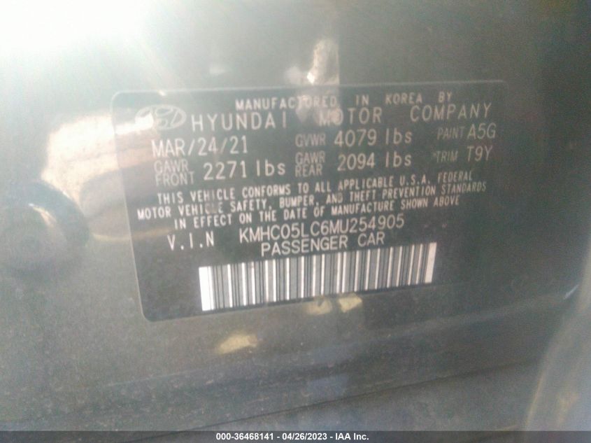 2021 HYUNDAI IONIQ HYBRID LIMITED - KMHC05LC6MU254905