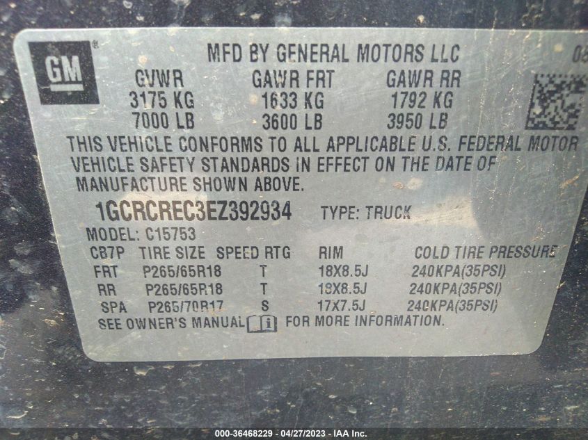 2014 CHEVROLET SILVERADO 1500 LT - 1GCRCREC3EZ392934