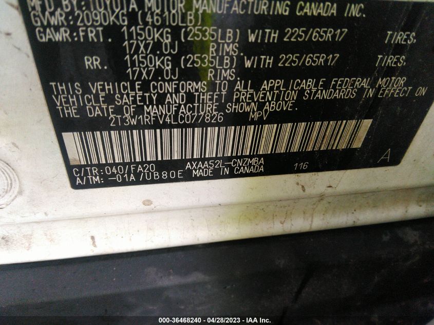 2020 TOYOTA RAV4 XLE - 2T3W1RFV4LC077826