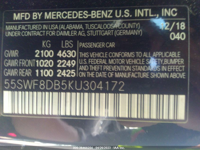 2019 MERCEDES-BENZ C-CLASS C 300 - 55SWF8DB5KU304172