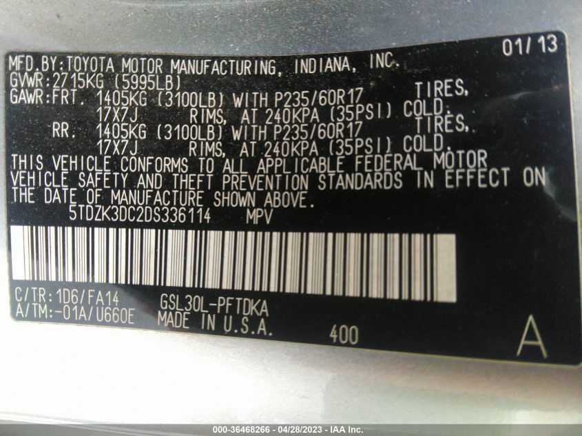 2013 TOYOTA SIENNA L - 5TDZK3DC2DS336114