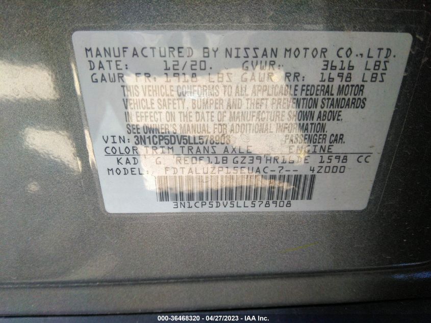 2020 NISSAN KICKS SR - 3N1CP5DV5LL578908