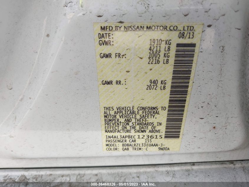 2014 NISSAN ALTIMA 2.5 S - 1N4AL3AP8EC123615