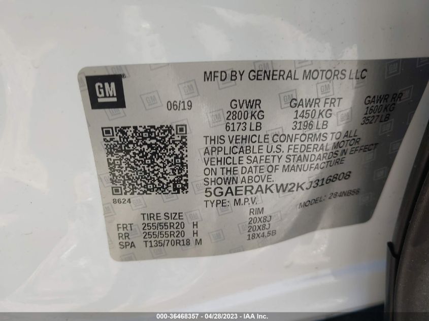 2019 BUICK ENCLAVE PREFERRED - 5GAERAKW2KJ316808