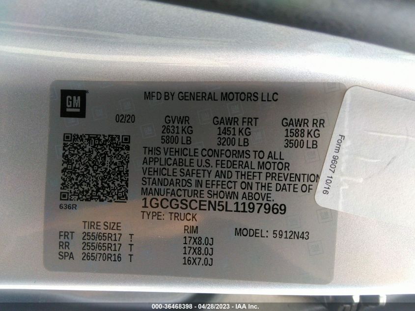 2020 CHEVROLET COLORADO 2WD LT - 1GCGSCEN5L1197969