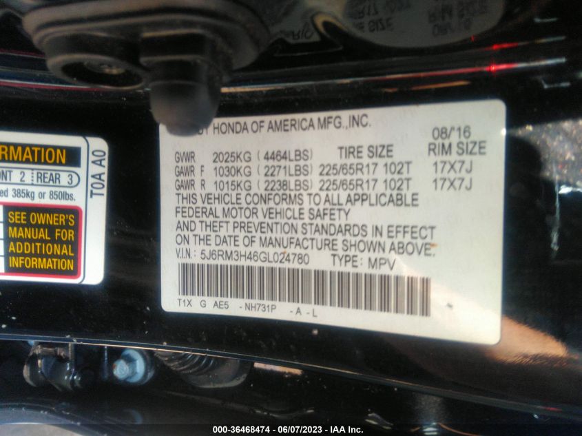 2016 HONDA CR-V SE - 5J6RM3H46GL024780