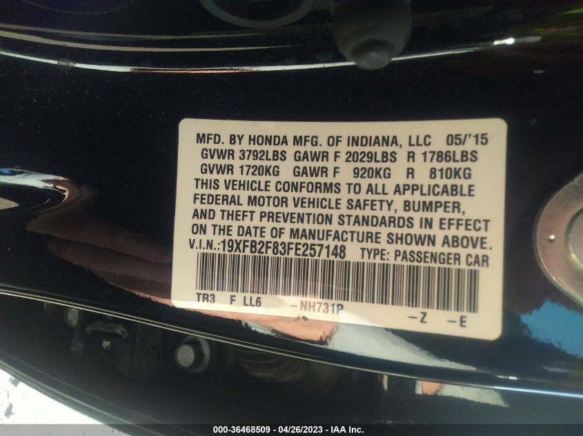2015 HONDA CIVIC SEDAN EX - 19XFB2F83FE257148