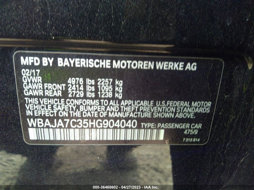2017 BMW 5 SERIES 530I XDRIVE - WBAJA7C35HG904040