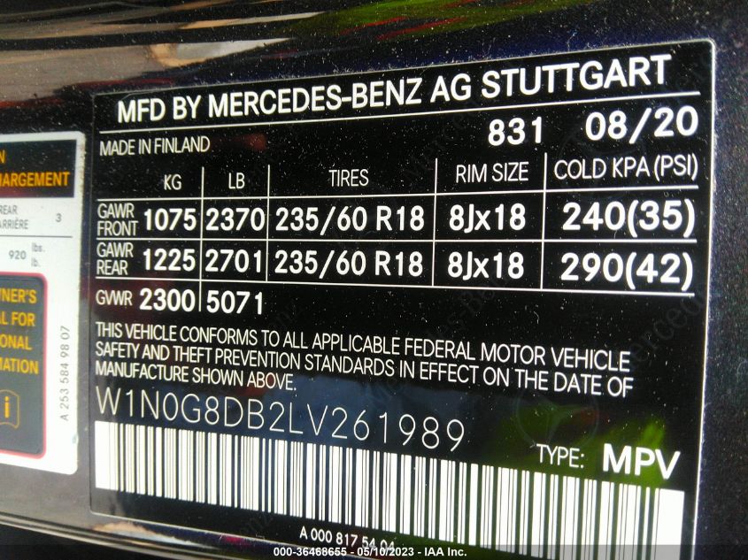 2020 MERCEDES-BENZ GLC GLC 300 - W1N0G8DB2LV261989