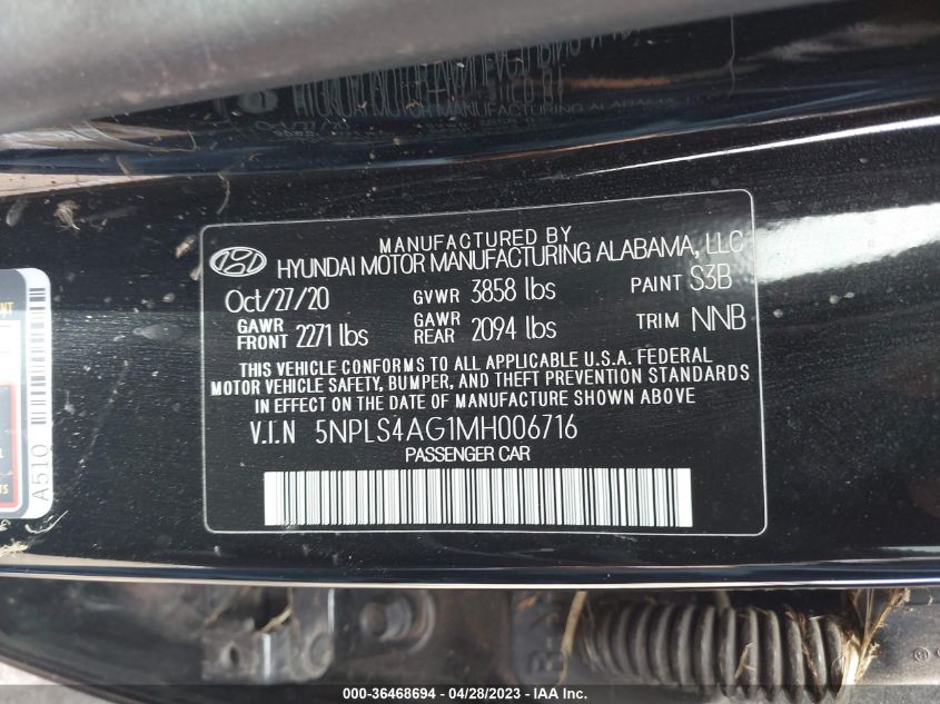2021 HYUNDAI ELANTRA SEL - 5NPLS4AG1MH006716