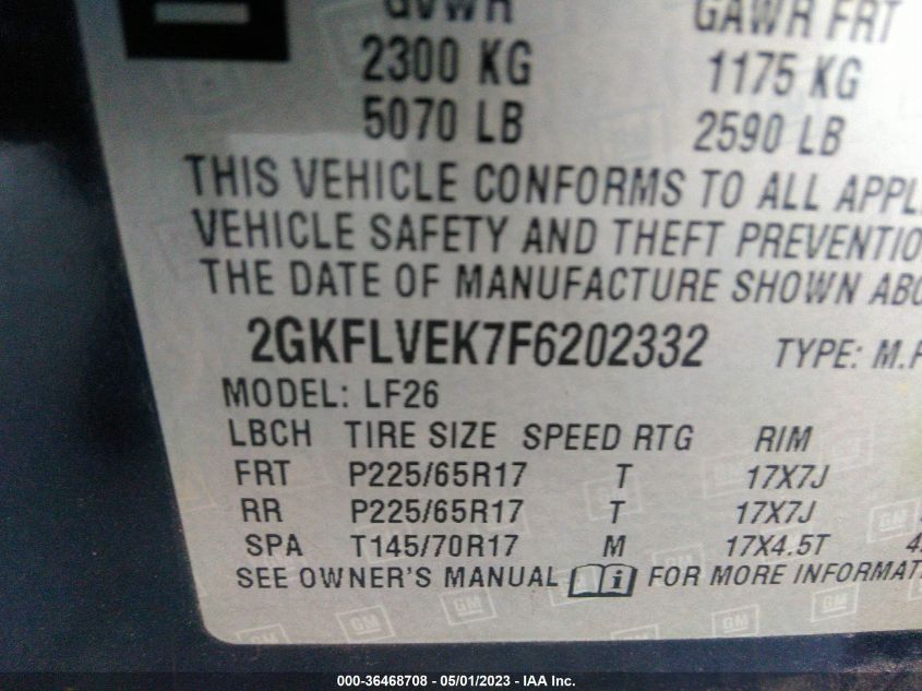 2015 GMC TERRAIN SLE - 2GKFLVEK7F6202332