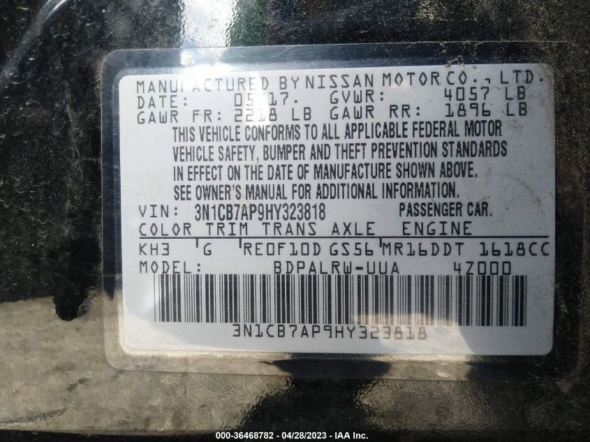 2017 NISSAN SENTRA SR TURBO - 3N1CB7AP9HY323818
