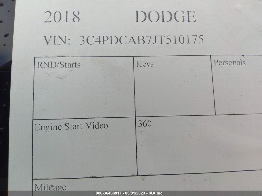 2018 DODGE JOURNEY SE - 3C4PDCAB7JT510175