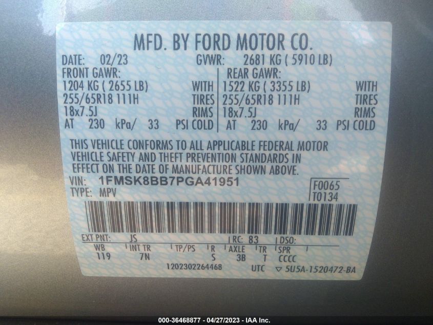 2023 FORD EXPLORER BASE - 1FMSK8BB7PGA41951