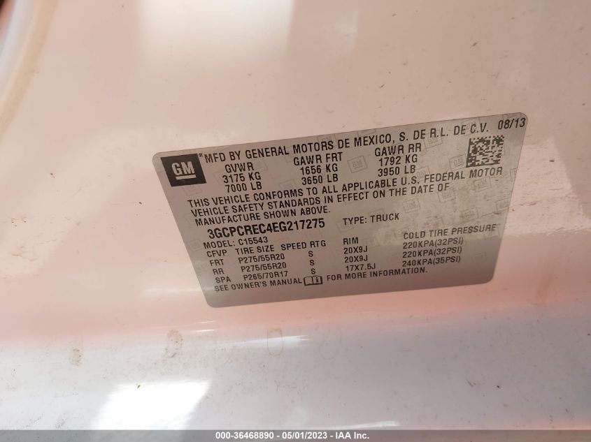 2014 CHEVROLET SILVERADO 1500 LT - 3GCPCREC4EG217275