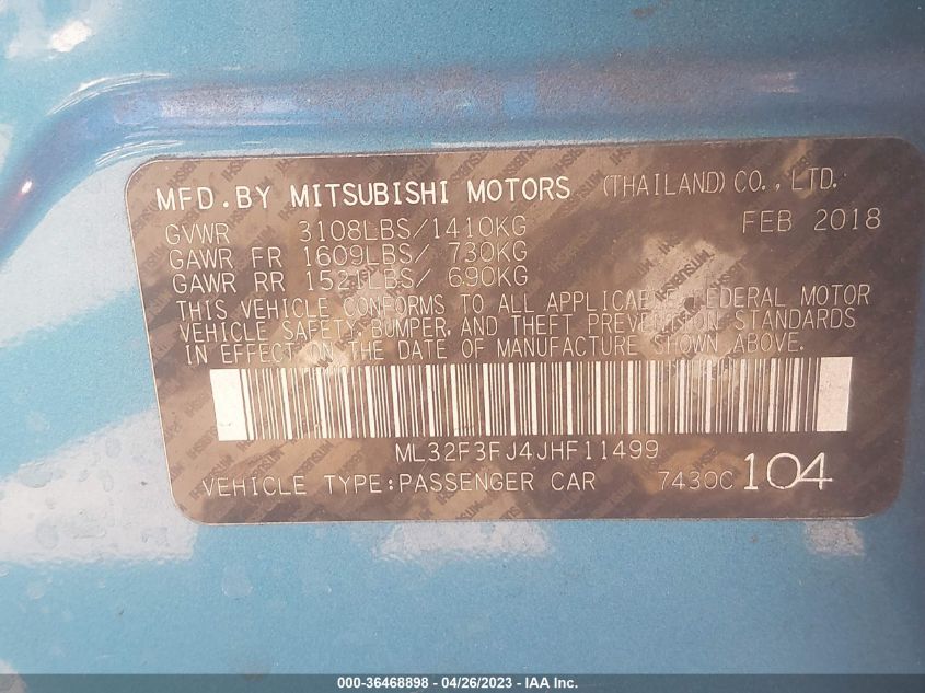 2018 MITSUBISHI MIRAGE G4 ES - ML32F3FJ4JHF11499