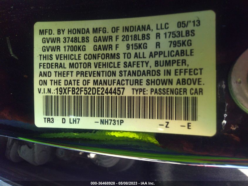 2013 HONDA CIVIC SDN LX - 19XFB2F52DE244457