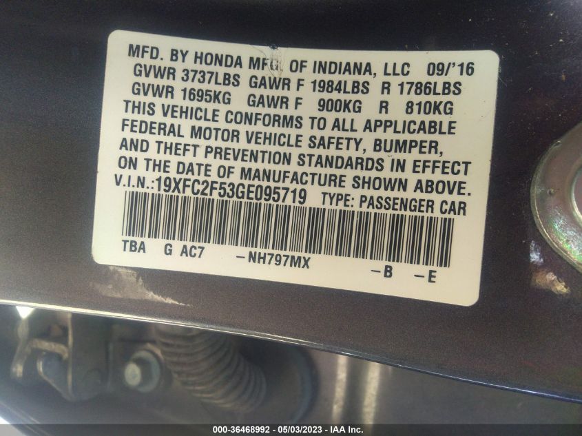 2016 HONDA CIVIC SEDAN LX - 19XFC2F53GE095719