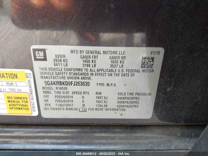 2015 BUICK ENCLAVE LEATHER - 5GAKRBKD9FJ263635