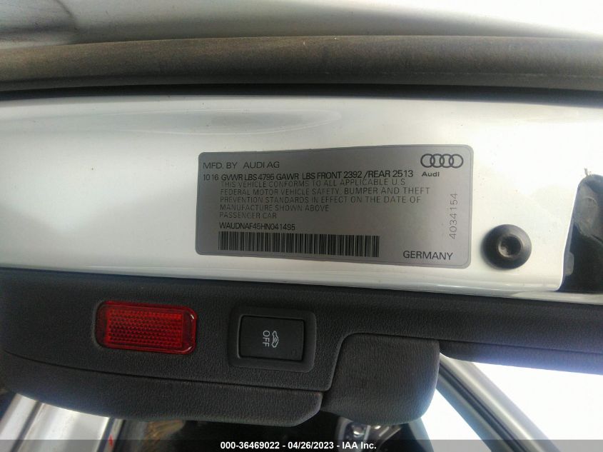 2017 AUDI A4 SEASON OF AUDI PREMIUM - WAUDNAF45HN041495