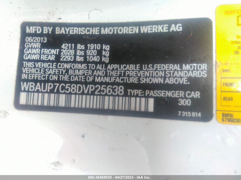 2013 BMW 1 SERIES 128I - WBAUP7C58DVP25638