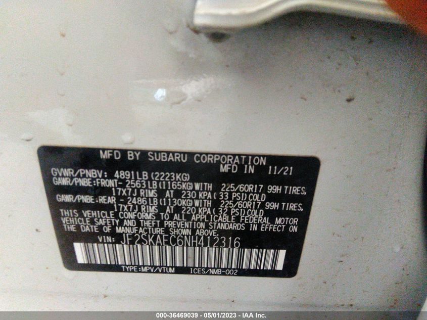 2022 SUBARU FORESTER PREMIUM - JF2SKAEC6NH412316