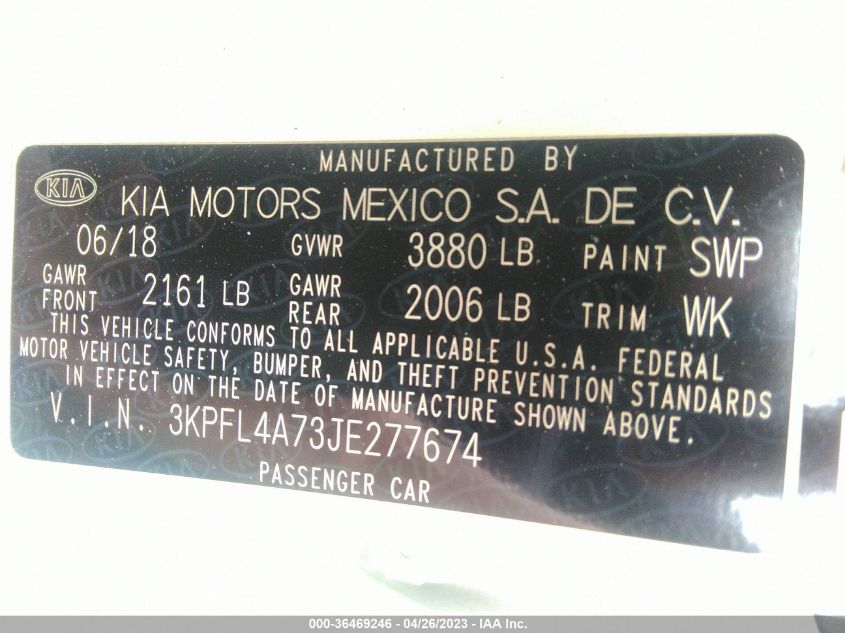 2018 KIA FORTE LX - 3KPFL4A73JE277674