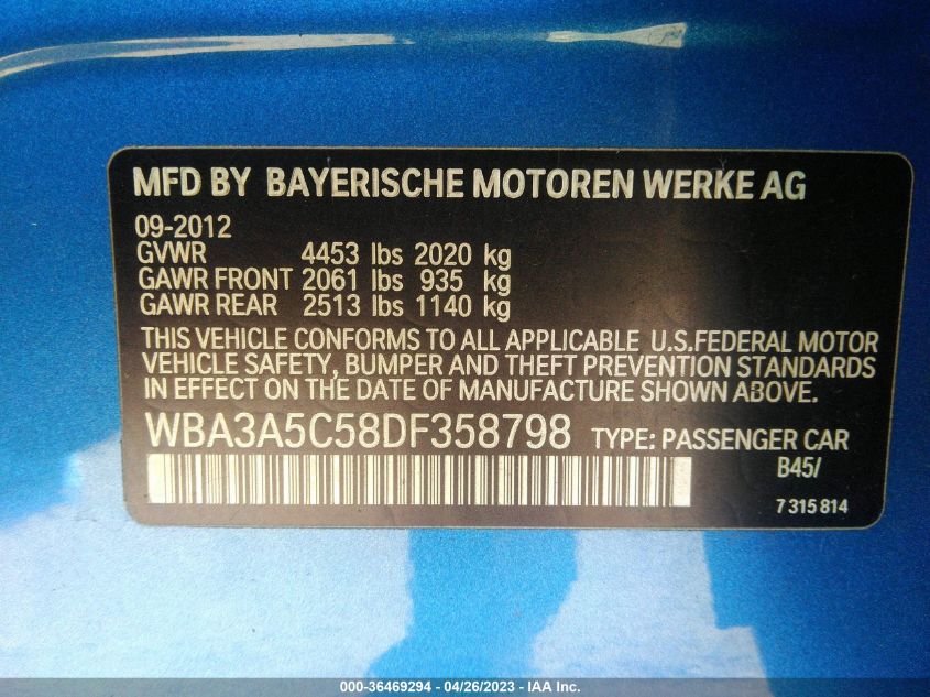 2013 BMW 3 SERIES 328I - WBA3A5C58DF358798