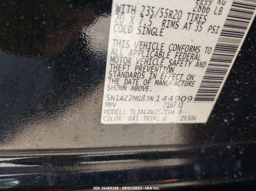 2018 NISSAN MURANO SL - 5N1AZ2MG8JN144909