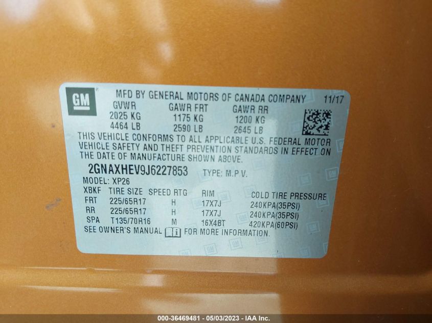 2018 CHEVROLET EQUINOX LS - 2GNAXHEV9J6227853