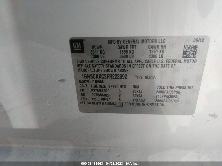 2015 CHEVROLET SUBURBAN C1500 LTZ - 1GNSCKKC2FR222392