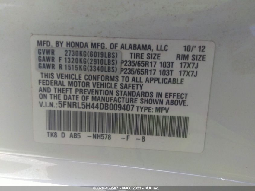2013 HONDA ODYSSEY EX - 5FNRL5H44DB009407