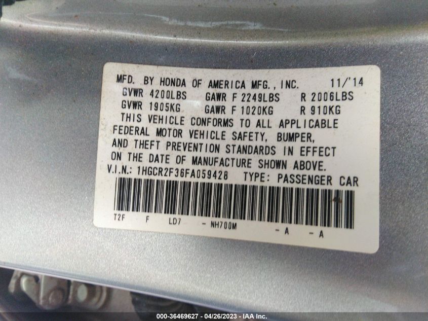 2015 HONDA ACCORD SEDAN LX - 1HGCR2F36FA059428