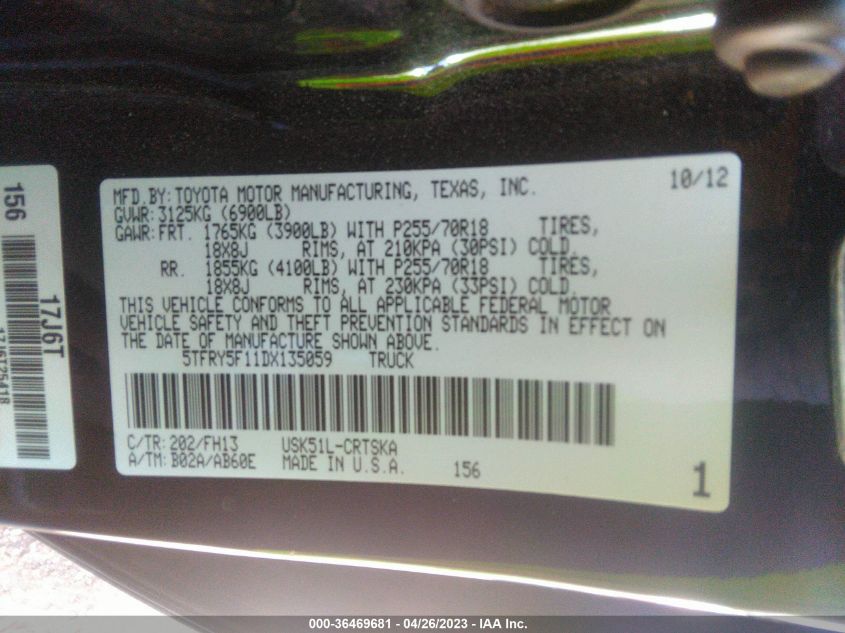 2013 TOYOTA TUNDRA 2WD TRUCK - 5TFRY5F11DX135059